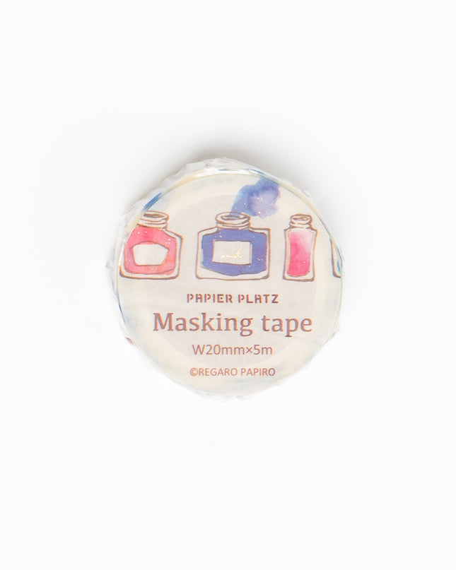 PAPIER PLATZ Regaro Papiro Design Masking Tape Ink Bottle Pattern - ZenPop Japan Stationery Store