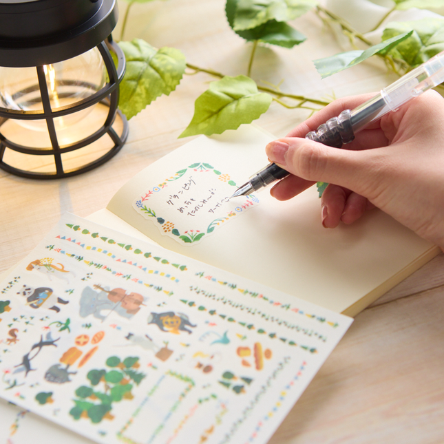 writing with preppy fountain pen on the Midori - Yurulog Water-based Pen Sticker Sheets