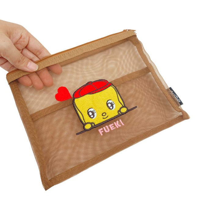 OLD RESTA Embroidered Mesh Pouch L　Brown Fueki