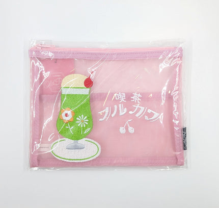 OLD RESTA Embroidered Mesh Pouch L pink melon soda