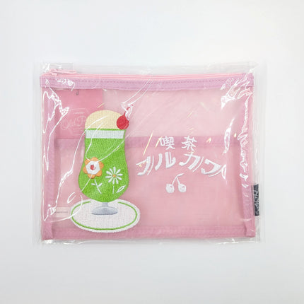 OLD RESTA Embroidered Mesh Pouch L pink melon soda