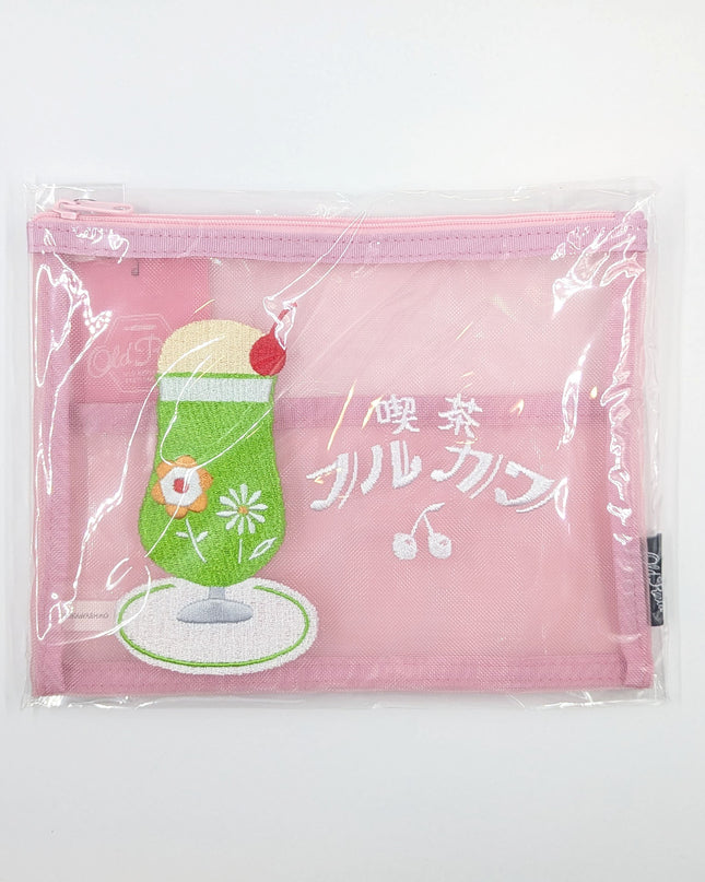 OLD RESTA Embroidered Mesh Pouch L pink melon soda