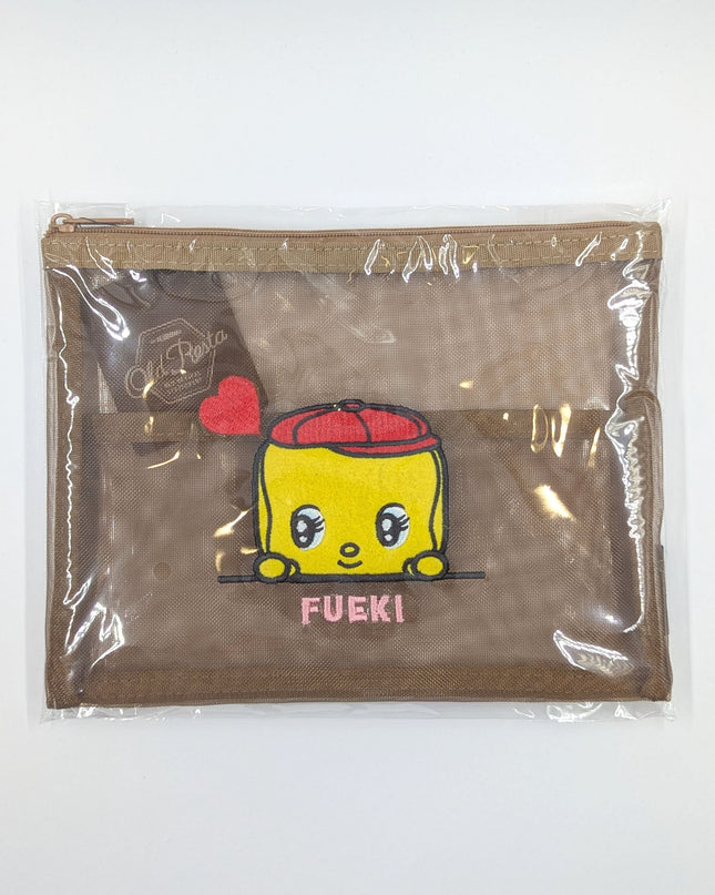 OLD RESTA Embroidered Mesh Pouch L brown fueki