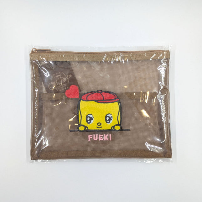 OLD RESTA Embroidered Mesh Pouch L brown fueki
