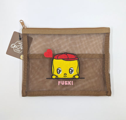OLD RESTA Embroidered Mesh Pouch L brown fueki