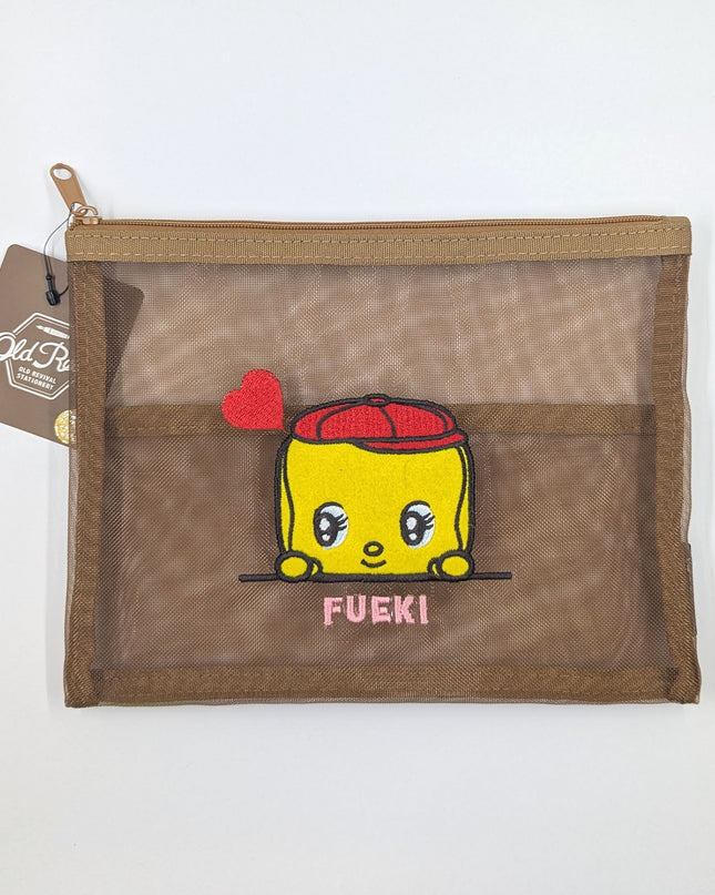 OLD RESTA Embroidered Mesh Pouch L brown fueki