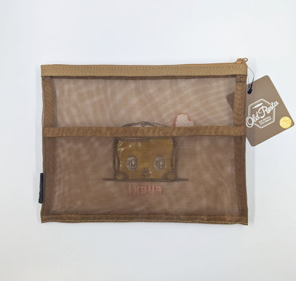 OLD RESTA Embroidered Mesh Pouch L brown fueki back