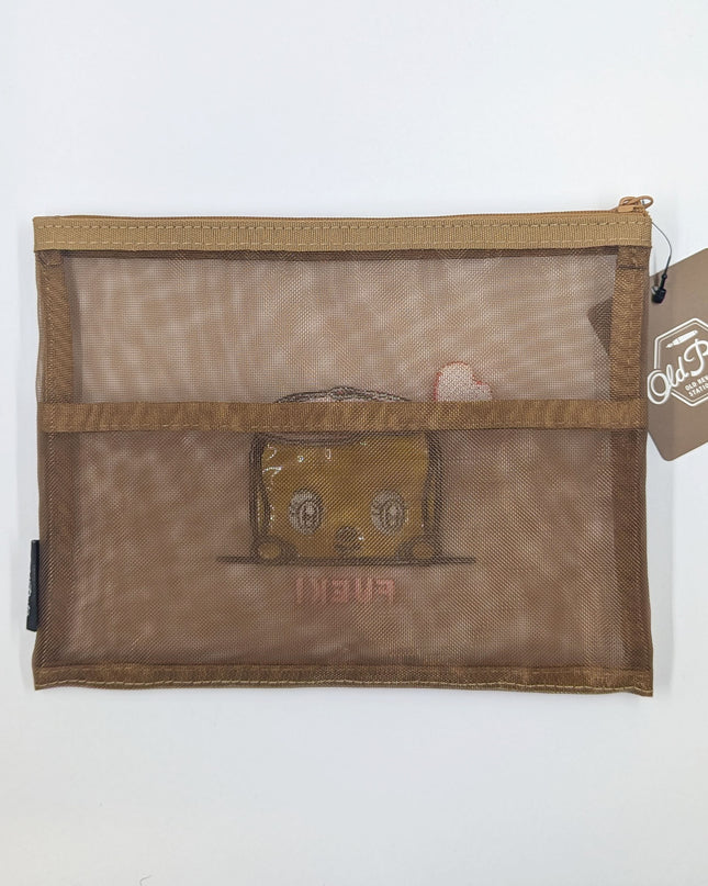 OLD RESTA Embroidered Mesh Pouch L brown fueki back