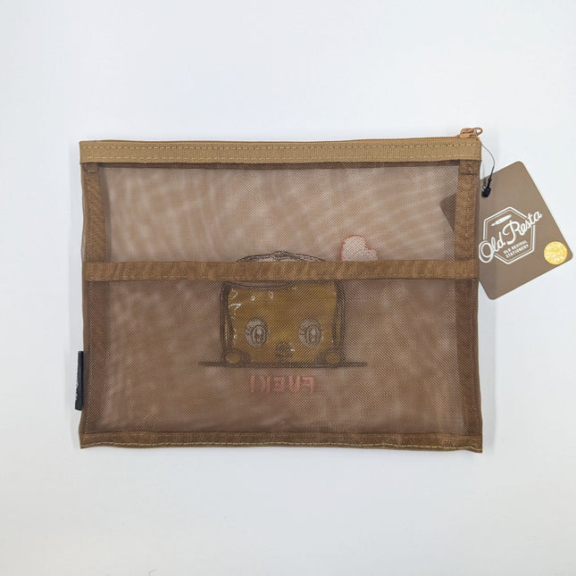 OLD RESTA Embroidered Mesh Pouch L brown fueki back