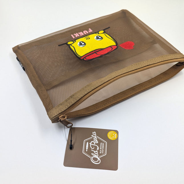 OLD RESTA Embroidered Mesh Pouch L brown fueki close up