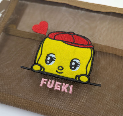 OLD RESTA Embroidered Mesh Pouch L brown fueki close up