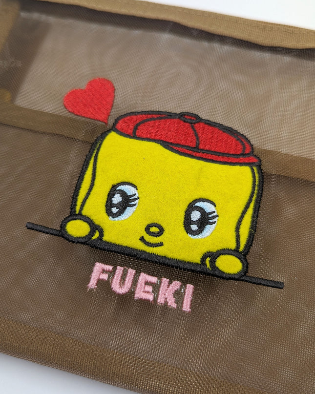 OLD RESTA Embroidered Mesh Pouch L brown fueki close up