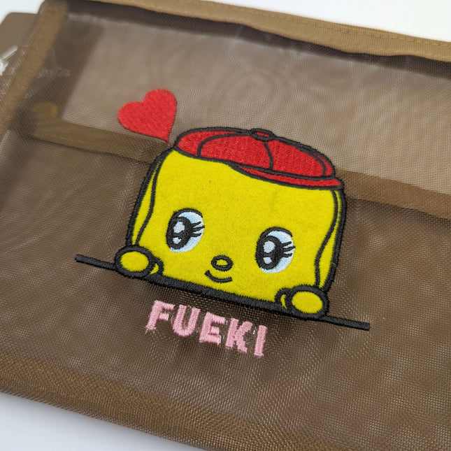 OLD RESTA Embroidered Mesh Pouch L brown fueki close up