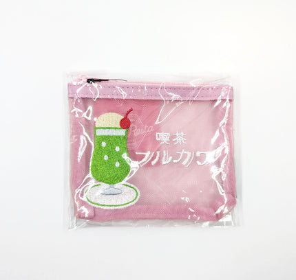 OLD RESTA Embroidered Mesh Pouch M pink melon soda