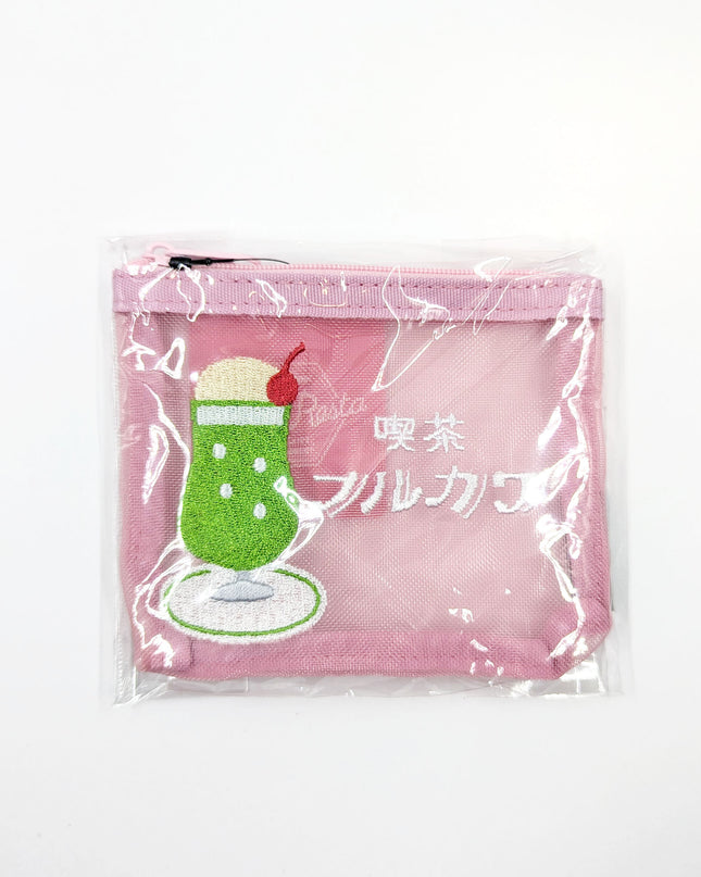 OLD RESTA Embroidered Mesh Pouch M pink melon soda