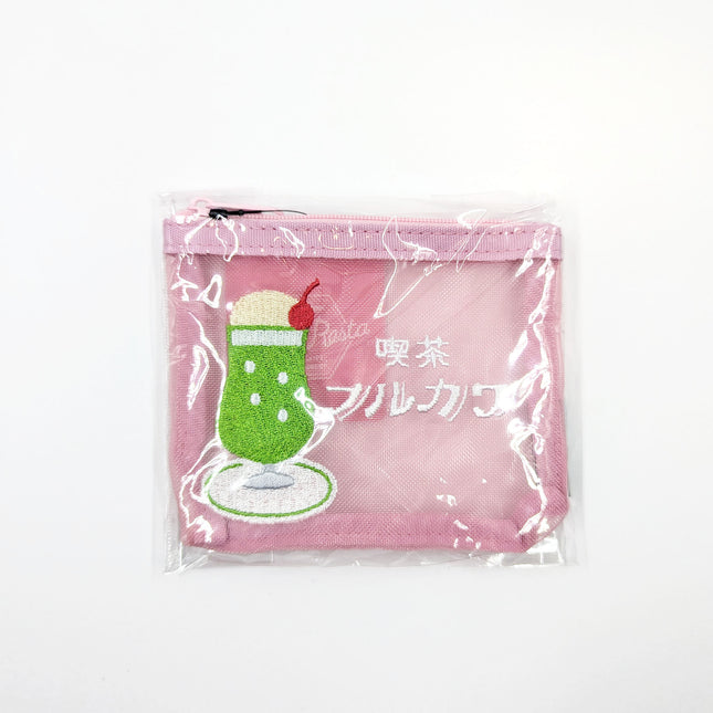OLD RESTA Embroidered Mesh Pouch M pink melon soda