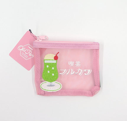 OLD RESTA Embroidered Mesh Pouch M pink melon soda