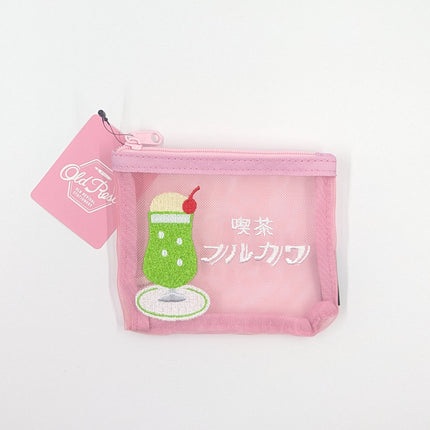 OLD RESTA Embroidered Mesh Pouch M pink melon soda