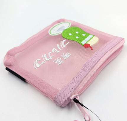 OLD RESTA Embroidered Mesh Pouch M pink close up