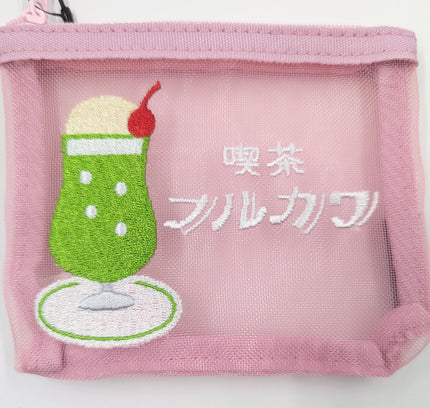 OLD RESTA Embroidered Mesh Pouch M pink close up