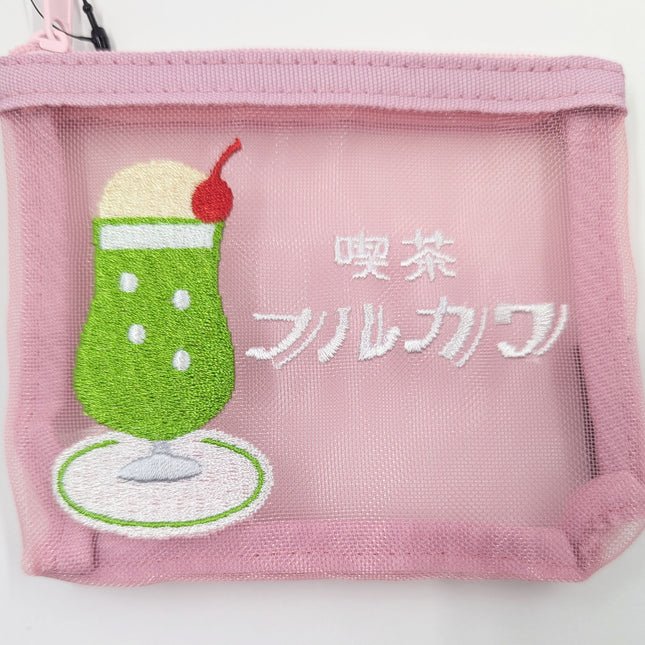 OLD RESTA Embroidered Mesh Pouch M pink close up