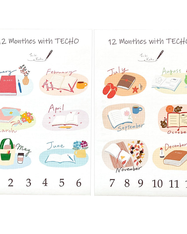 HIBIKAKU 12 Months of Planner Landscapes Masking Sticker Sheet