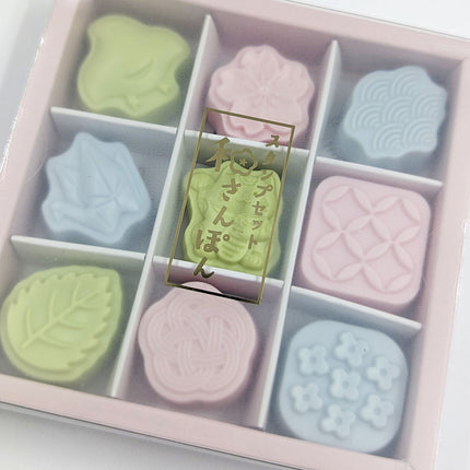 SUN-STAR Wasanbon Stamp Set of 9 Japanese motif close up
