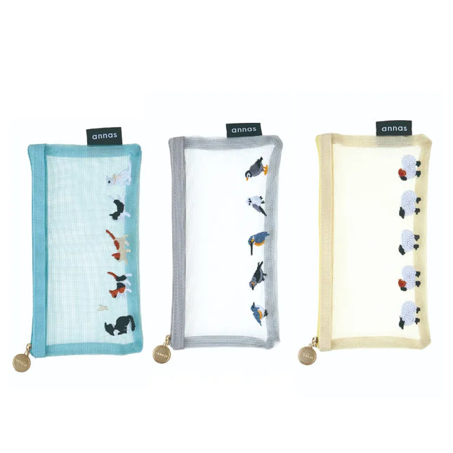 GAKKEN STA:FUL Embroidered Stationery Mesh Pen Pouch - annas