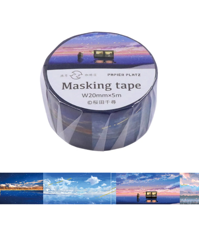 PAPIER PLATZ Masking Tape 20mm – Full Moon Café (Gold Foil Stamping)