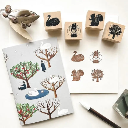 COZYCA PRODUCTS Stamp Notebook – Swan Forest (illustrated by Shuku Nishi)