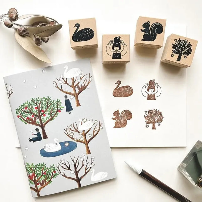COZYCA PRODUCTS Stamp Notebook – Swan Forest (illustrated by Shuku Nishi)