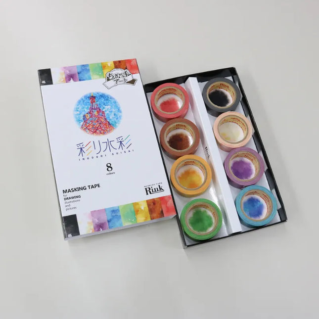 RINREI Pastel Watercolor Masking Tape Set (8 Colors) Water Color