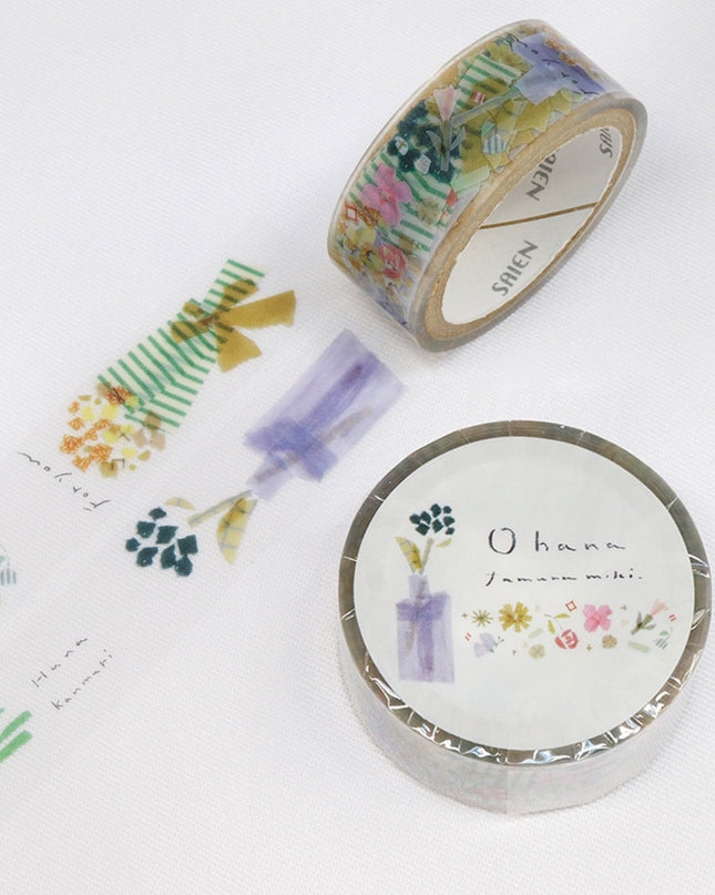 KAMIISO SANSYO SAIEN Miki Tamura Clear Tape 15mm floral