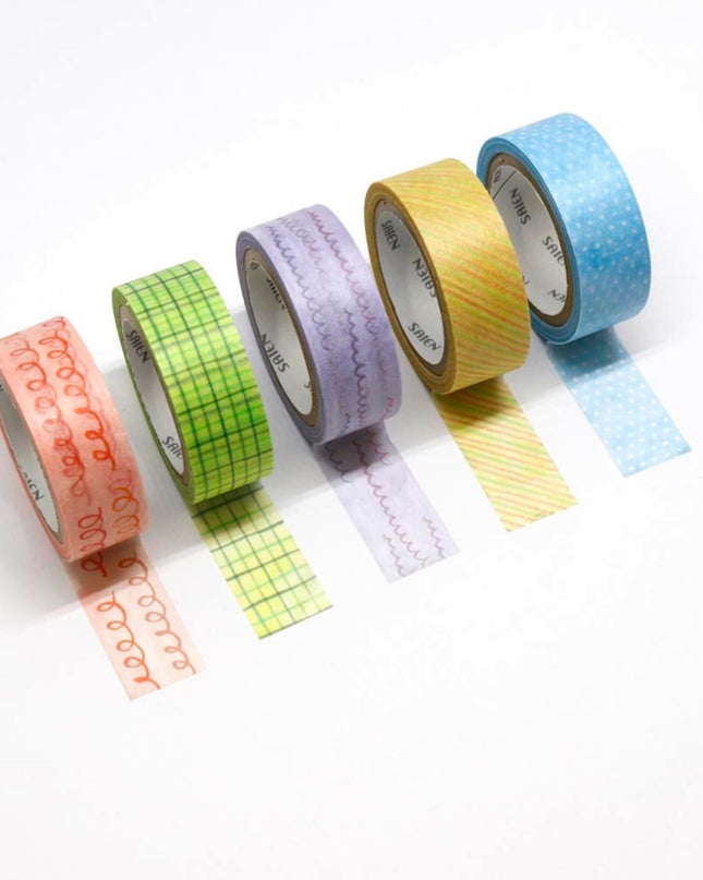 KAMIISO SANSYO SAIEN Miki Tamura Torn‑Paper Collage Masking Tape Set Life Pattern
