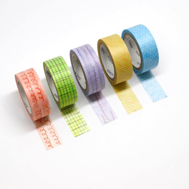 KAMIISO SANSYO SAIEN Miki Tamura Torn‑Paper Collage Masking Tape Set Life Pattern