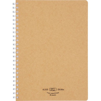 KOKUYO Soft Ring Natural Notebook A5 – 7mm Ruled (80 Sheets) beige