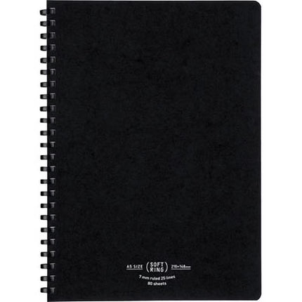 KOKUYO Soft Ring Natural Notebook A5 – 7mm Ruled (80 Sheets) black
