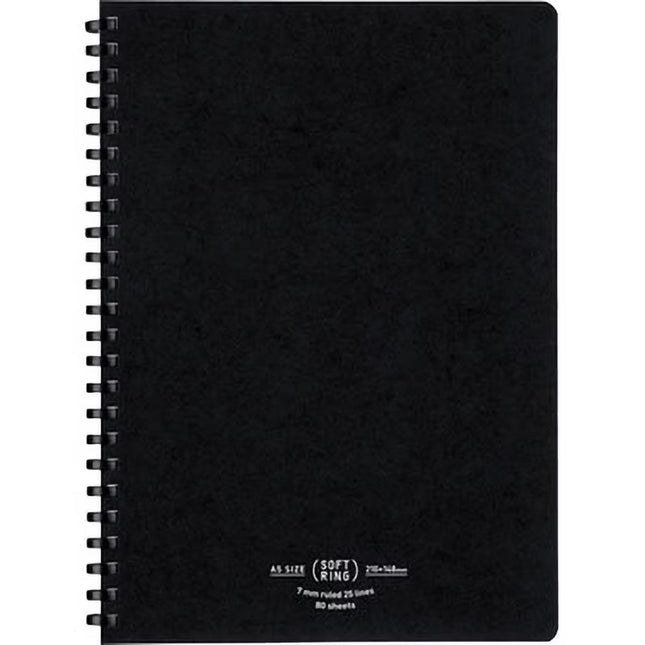 KOKUYO Soft Ring Natural Notebook A5 – 7mm Ruled (80 Sheets) black