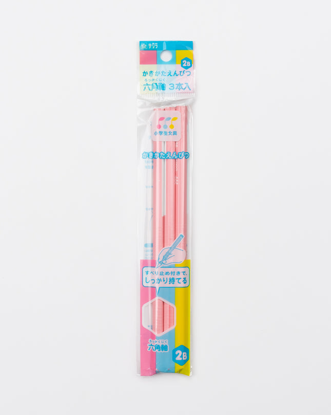 SAKURA CRAYPAS Kakikata Hexagonal Pencil Pink 2B (3pcs)