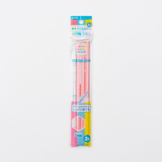 SAKURA CRAYPAS Kakikata Hexagonal Pencil Pink 2B (3pcs)