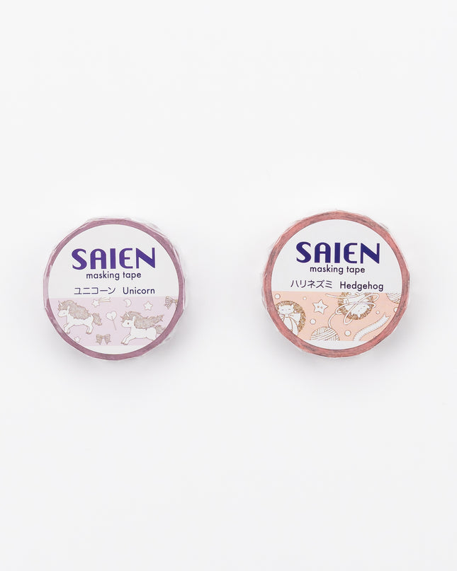SAIEN Washi Tape – Hedgehog & Unicorn Designs