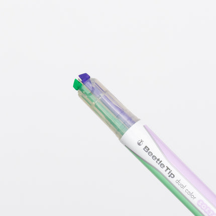 KOKUYO Beetle Tip Dual Color Highlight Marker purple green close up