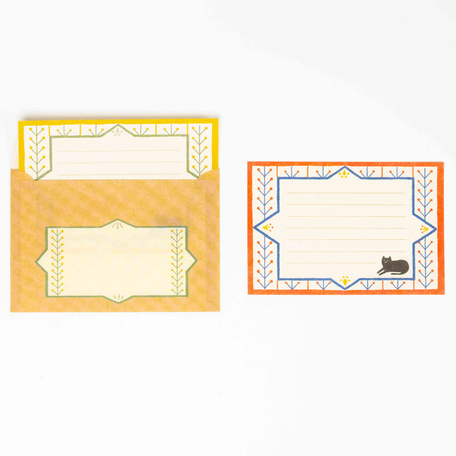 FURUKAWA SHIKO Mini Letter Set - Retro Diary Black Cat and Flowers