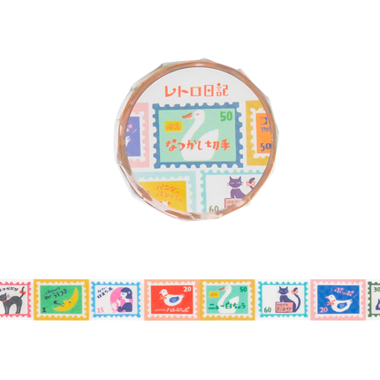 FURUKAWA SHIKO Masking Tape 15mm - Retro Diary Nostalgic Stamp Pattern