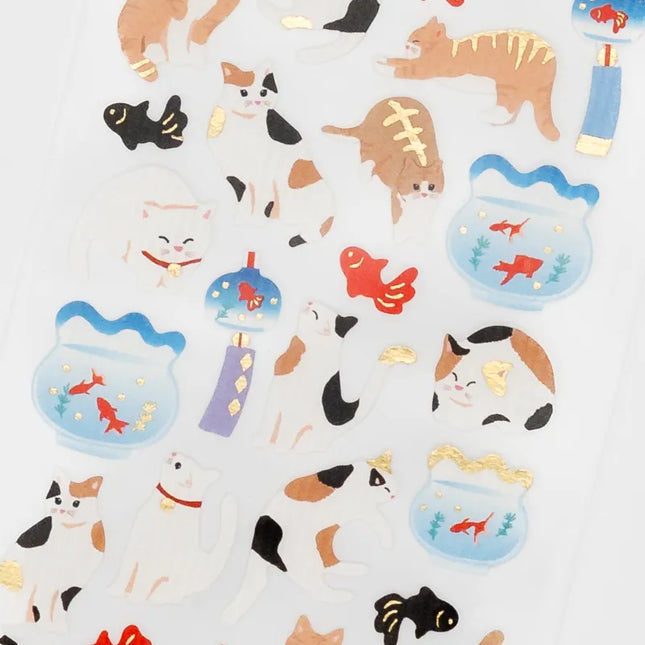 ACTIVE CORPORATION Sticker Sheet - Cat with Japanese Summer Color