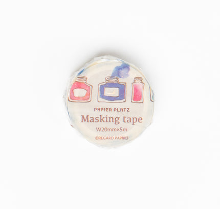 PAPIER PLATZ Regaro Papiro Design Masking Tape Ink Bottle Pattern - ZenPop Japan Stationery Store