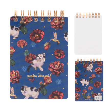 TOKOTOKO CIRCUS Ringed Memo Pad - Cat with Camellia