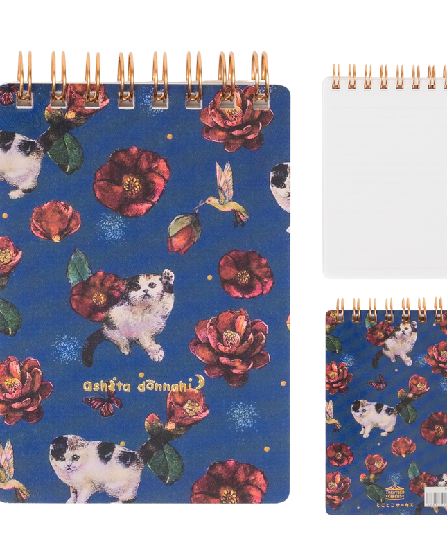 TOKOTOKO CIRCUS Ringed Memo Pad - Cat with Camellia