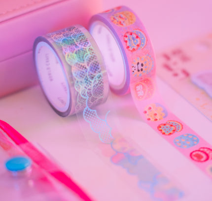 KiraKira Masking Tape Saengil Cake from World craft and KiraKira Clear Tape Cotton Candy from Worldcraft