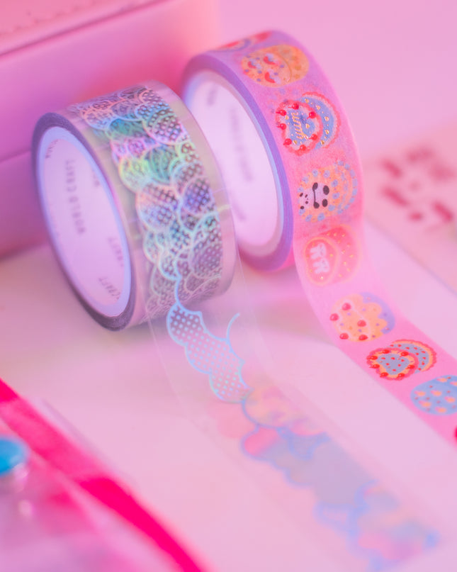 KiraKira Masking Tape Saengil Cake from World craft and KiraKira Clear Tape Cotton Candy from Worldcraft